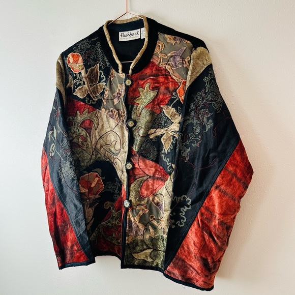 Vintage 1990s Quilted Embroidered Patchwork Blazer Jacket Abstract Print - Picture 8 of 11